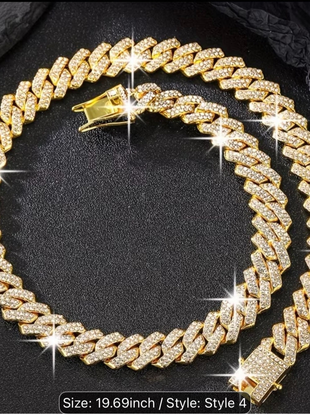 Gold Pavé Cuban Link Necklace with Crystal Accents - Women